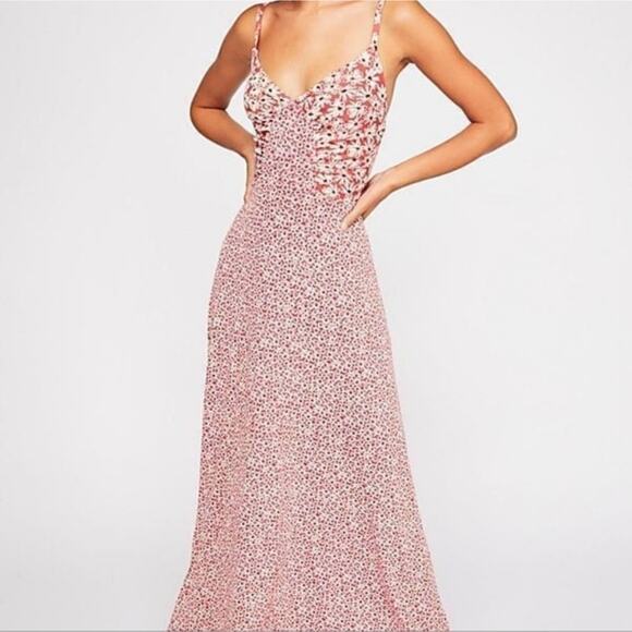 Free People Floral Song Of Summer Spaghetti Strap Lace Up Back Boho Maxi Dress - Picture 6 of 8